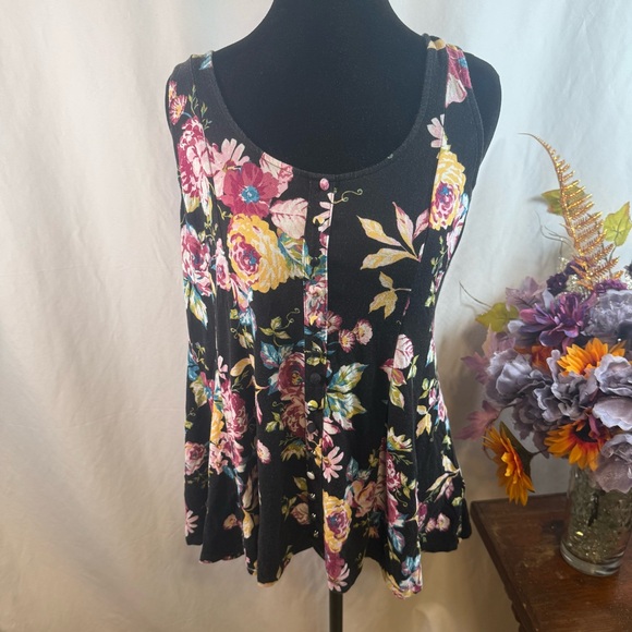 torrid Tops - Torrid Floral Babydoll Tank Super Soft Knit Black Pink Size 00